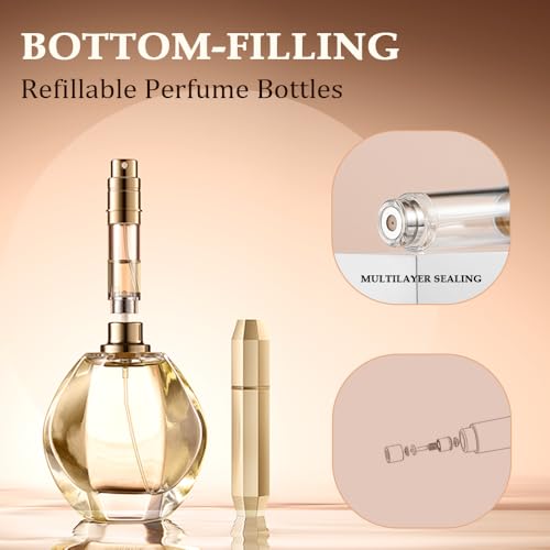 5ml Perfume Atomizer Travel Refillable, 3PCS Perfume Travel Refillable Bottle,Bottom-Filling Fragrances Perfumes Bottle,Mini Cologne Dispenser,Portable Sprayer (gold-pink)