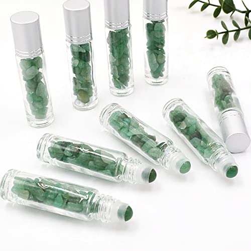 fengshuisale Essential Oil Roller Bottle 10ml w EVA Carrying Travel Case£¨Clear Glass Bottle with silver Cap¡¢10pack¡¢Gemstone Roller Balls¡¢Crystal Chips Inside¡¢Opener Gemstone Roller Ball Bottles