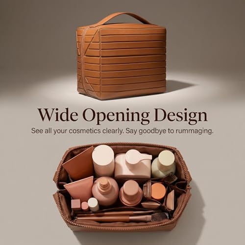 Travel Makeup Bag with Compartments, Foldable Cosmetic Organizer