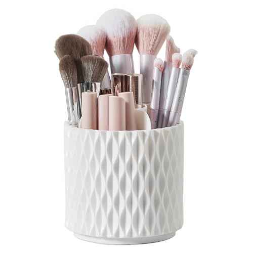 [Upgrade] Rotating Makeup Brush Holder, [Large Capacity] 5 Slot Cosmetics Make up Brush Organizer Storage for Dresser, Countertop, Vanity & Bathroom