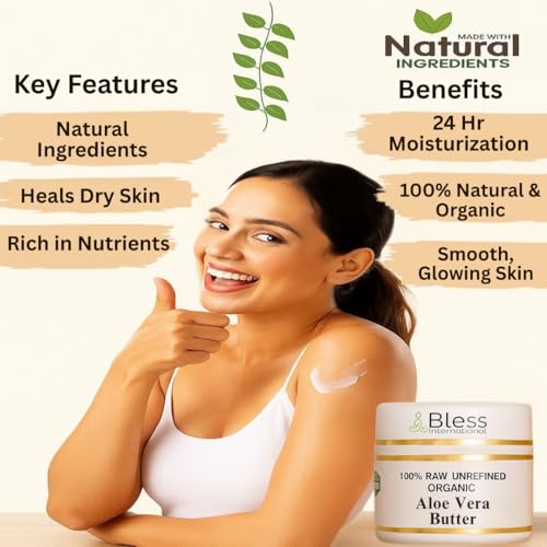 Organic Raw Aloe Vera Butter - 100% Pure & Unrefined 4oz | Grade A Skin Moisturizer for Face, Body & Hair