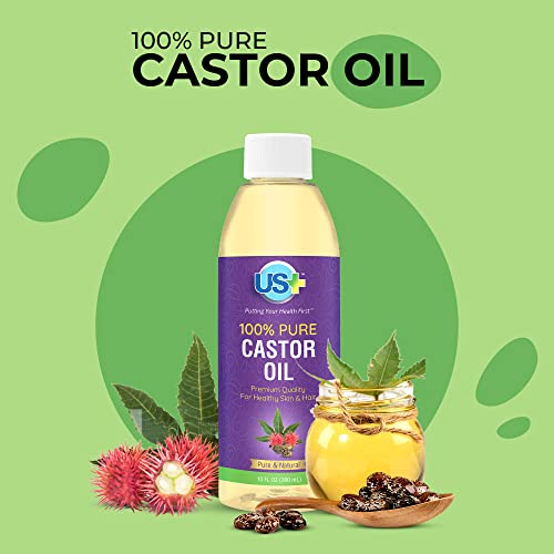 US+ 10oz 100% Pure Castor Oil - Cold-pressed, Unrefined, Hexane-free - USP Grade - Premium Quality for Healthy Skin & Hair