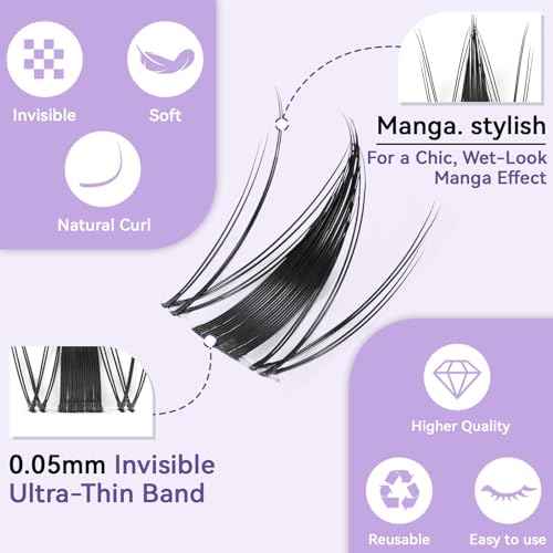 Manga Lash Clusters 10-18mm Natural Lashes Cluster Eyelash Extensions 154pcs Fairy Individual Cluster Lashes Wispy for DIY Lash Extension Wet-Look Lash Extension