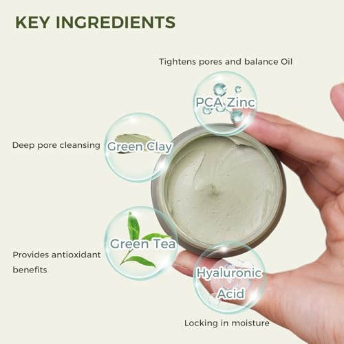 Purifying Green Tea Mask(2Pack), Natural Facial Clay Mask Deep Pore Cleansing with Green Tea Extract and Portulaca Extract, for Clogged Pores, Detoxifies & Balance Oil, 7 fl.oz