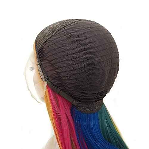 IMSTYLE Rainbow Colorful Lace Front Wigs Synthetic Straight 26 inches Wig Natural Hairline for Halloween Cosplay Party Wig (Rainbow)
