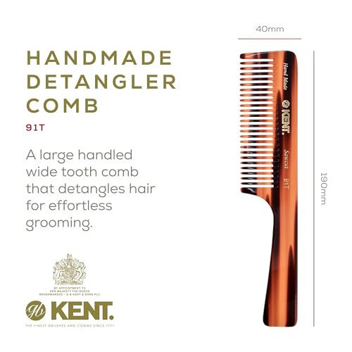 Kent 91T Wide Tooth Women¡¯s Detangler Comb for Curly, Wavy, and Thick Hair ? Ideal for Use on Wet Hair ? Gentle, Shower Comb with Large Handle ? Anti-Static, Smooth - Styling Tool by Kent