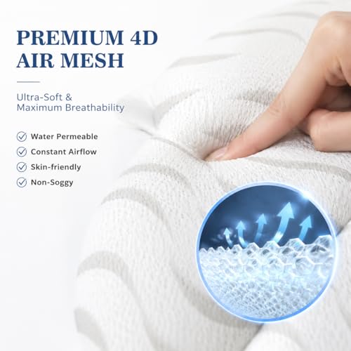 Wavy 4D Air Mesh Bath Pillow with 6 Suction Cups | Neck & Back Support
