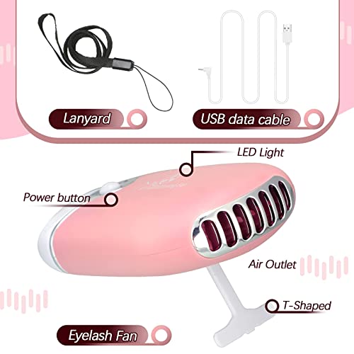 3 Pcs Nano Mister for Lash Extensions Mini USB Lash Fan Dryer for Eyelash Extensions Handheld Lash Mirror Portable Facial Steamer 20 ml Water Tank for Lash Extension Supplies (Pink,Heart Style)