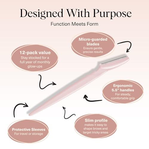 Kitsch Dermaplane Facial Razors - Exfoliating Face Shaver, 12 Pack (Blush)