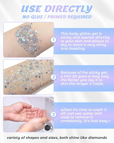 6-Piece Holographic Glitter Gel Set for Face, Hair & Body