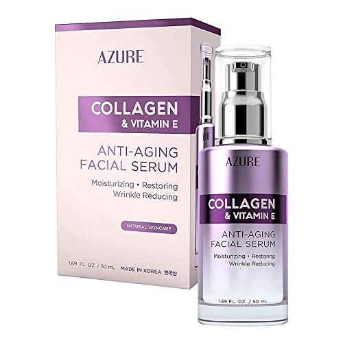 AZURE Collagen & Vitamin E Anti Aging Facial Serum - Restoring, Smoothing & Hydrating Face Serum - Reduces Fine Lines & Wrinkles, Repairs Dry, Tired & Dehydrated Skin - Skin Care Made in Korea - 50mL