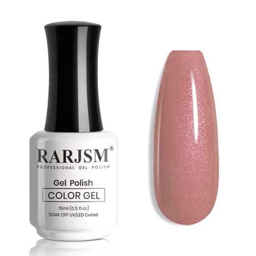 RARJSM Nude Dirty Pink Gel Nail Polish with Silver Pearl Glitter Finish Sheer Jelly Shimmer Gel Polish 15ml UV LED Soak Off Transparent Soft Color Home Salon French Manicure Varnish Curing Requires