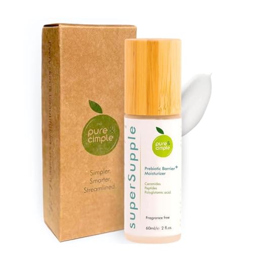 superSupple Barrier Repair Moisturizer - Hydrating Organic Ceramide Repair Face Cream for Dry, Sensitive Skin - Peptides, Polyglutamic Acid, Prebiotic Face Moisturizer - Fragrance-Free, 60ml