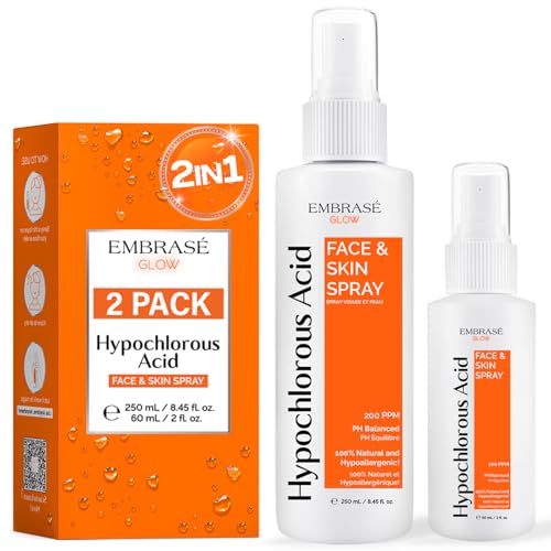 Hypochlorous Acid Spray - 0.02% - 2 Pack - Travel Size + Full Size Bottles - Cleansing Hypochlorous Solution - All Natural Face and Skin Spray for Face (8.5 fl oz + 2 fl oz)