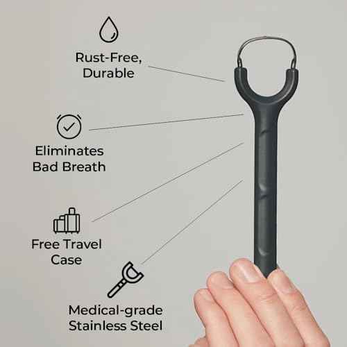 Venneir¢ç Tongue Scraper with Travel Case, Oral Glide Pro?Bad Breath Treatment, Medical-Grade Stainless Steel? for Adults & Kids. 100% Rustproof, Sleek & Effective Design (Slate White)
