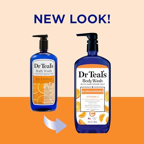 Dr Teal's Body Wash with Pure Epsom Salt, Relax & Relief & Body Wash with Pure Epsom Salt, Glow & Radiance with Vitamin C & Citrus Essential Oils, 24oz (Pack of 2) (Packaging May Vary)