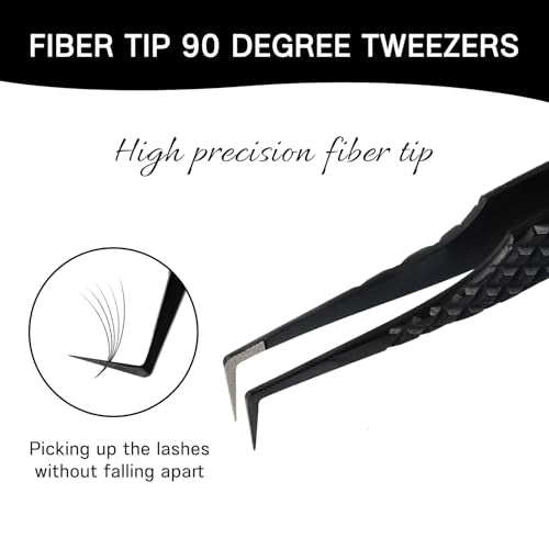 VAVALASH Black 90 Degree Lash Tweezers for Eyelash Extensions, Fiber Tip Precision, 1 PCS