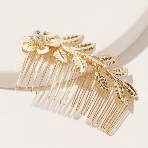8 Pack Leaf Decorative Hair Combs - Gold & Silver Metal Side Clips