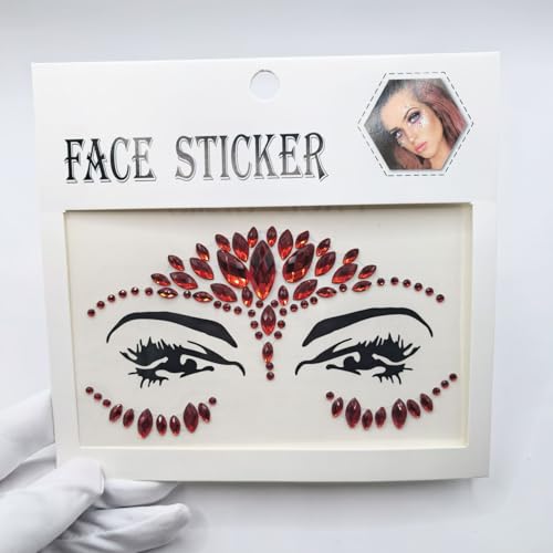 Halloween Face Tattoo Stickers 2-Pack - Black & Red Rhinestones