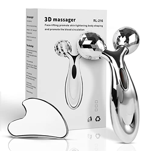 Stainless Steel Gua Sha and Face Roller Set, Facial Tool for Face Sculpting, Metal Skin Care, Massager for Women