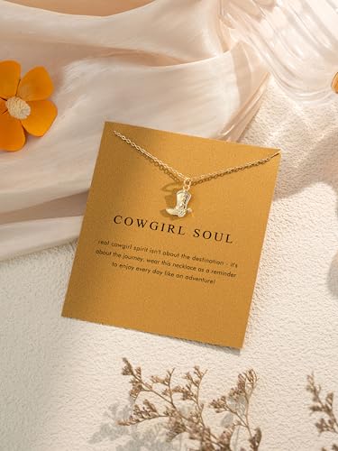 14K Gold Plated Cowgirl Boot Pendant Necklace for Women - Good Luck Charm