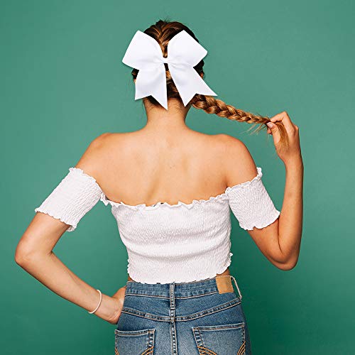 Large 8" Cheer Hair Bows Ponytail Holder - 16 Pack