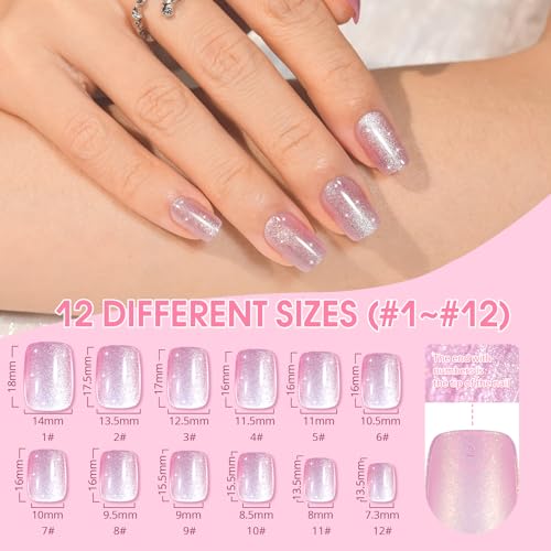 NEW Press on Nails Short 5 Styles, Jofay Fashion 120Pcs Salon-Like Fake Nails with Cat Eye | Glitter | Mermaid Chrome Nail Designs, Artificial Acrylic Nails Gel Glue on Nails Stick on Nails for Women