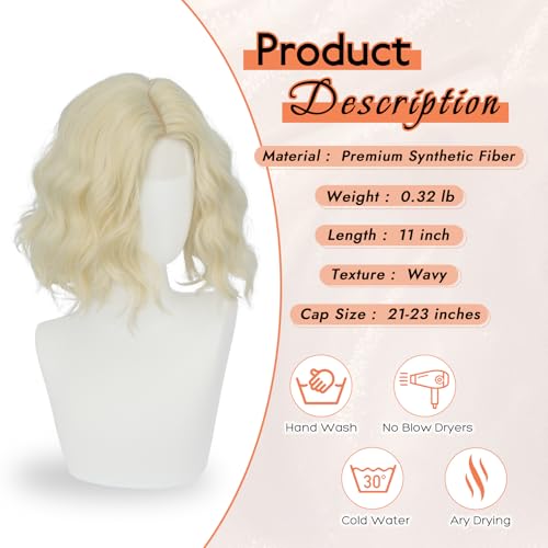 Haloo Blonde Bob Wig for Women - Lace Front Short Wavy Curly 11 Inch Platinum