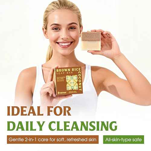 Brown Rice & Coconut Milk 2-in-1 Luxurious Natural Soap Bar (4.2 oz) | Gentle Exfoliation & Nourishing Cleanse | Cold-Processed, Handmade in Vietnam for Smooth, Fresh Skin (Pack of 1)
