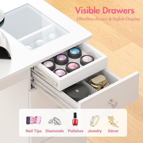 Manicure Table with Glass Display Drawers & Dust Collector