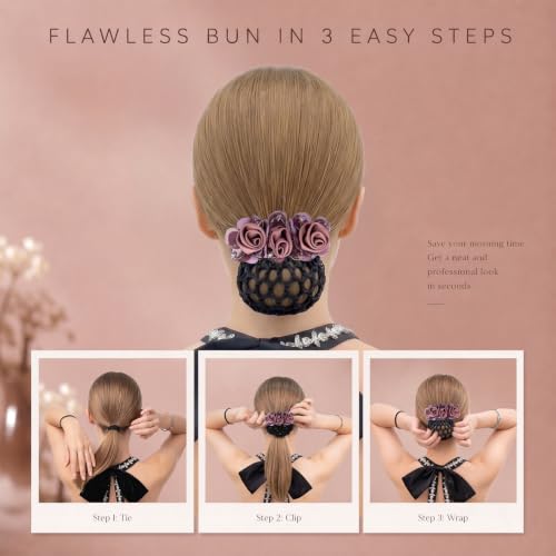 4-Piece Flower Hair Bun Covers with Clips & Mesh Net