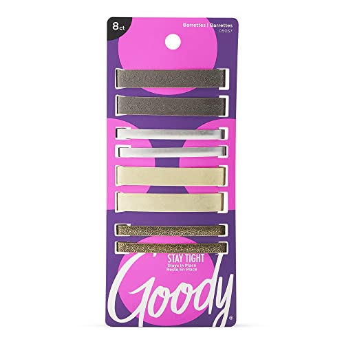 Goody Stay Tight Hair Barrettes - 8 Pack Metallic Clips