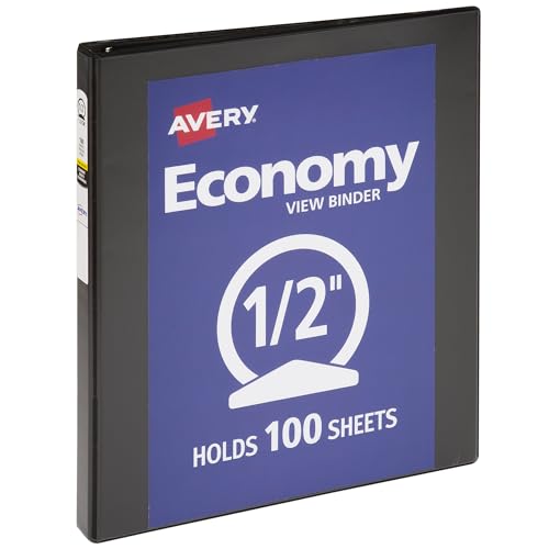 Avery Economy View 3 Ring Binders, 0.5" Round Rings, 12 Black Binders (05705)