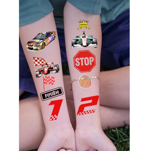 108 PCS Racing Car Pre-Cut Temporary Tattoos | Super Cute Racing Car Themed Birthday Party Favors, Supplies, Decorations, Fake Tattoo Stickers, School Rewards Prizes & Gifts for Boys & Girls