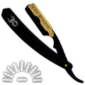Black Widow Professional Straight Razor ? Matte Black & 24K Gold plated finish Barber Razor for Men ? Swing Lock Grip, Stainless Steel Shavette for Barbers & Beginners pack of 10 blades