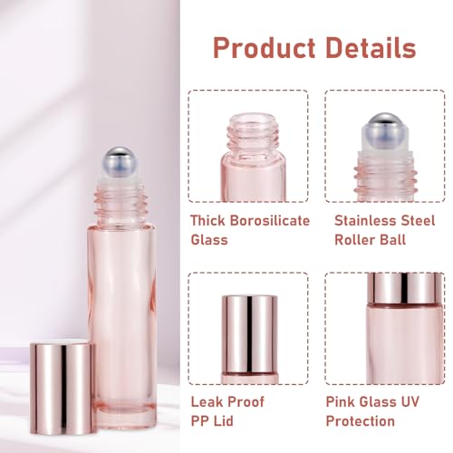 8 Pack 10ml Glass Roller Bottles for Essential Oils & Perfume