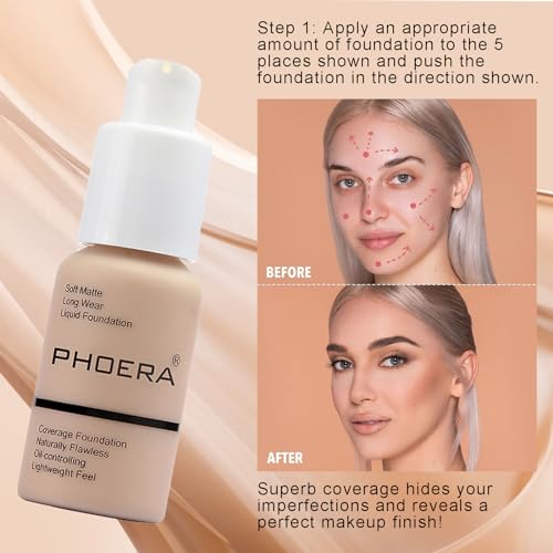 Phoer A Full Coverage Matte Foundation - 24HR Waterproof, Oil-Control
