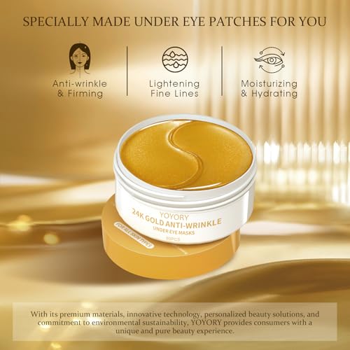 Under Eye Patches Masks - 24K Gold Eye Patch for Dark Circles & Puffy Eyesg,Fine Lines,Eye Bags, Wrinkle,Contains Caffeine and Collagen, Hydration for Women and Men, (60 Pcs) Gold