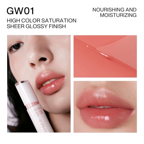 INTO YOU Glow Lip Tint, Plumping Lip Gloss, Nourishing Hydrating Moisturizing Lip Oil, Non-Sticky, Long-lasting, Waterproof, High Shine Liquid Lipstick, Stay 8 Hour, for Women Makeup, GW01