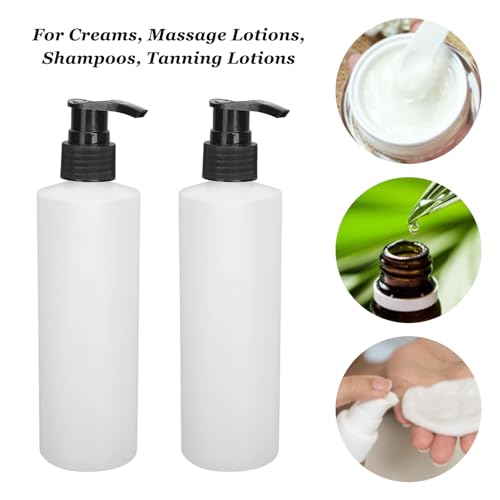 Massage Oil Dispenser Bottle, 250ml Plastic Pump Dispenser Bottles Refillable Cream Shampoo Pump Dispenser for Massage Oil Heater, Soap, Shampoo, Lotions, Creams(2 Pack)