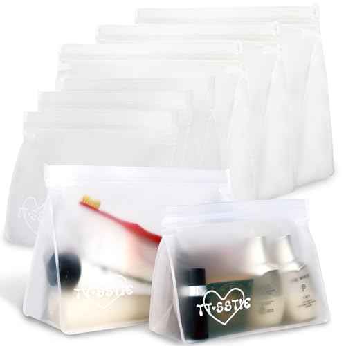 8 Pack Clear Toiletry bags, TSA Approved Quart Size Zipper Bags, PEVA Material BPA Free Leakproof Travel Makeup Cosmetic Bags, Carry on Airport Airline Compliant Bags for Wome&Men