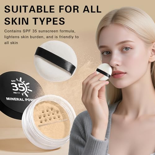 Mineral Foundation Powder,SPF 35,Lightweight Mineral Sunscreen Powder for Face,Reduces Shine,Talc Free Foundation,0.35 oz,01 Fairly Light