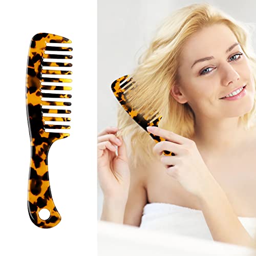 Large Wide Tooth Hair Comb, LADYAMZ [Tortoise Shell] Cellulose Acetate Round Tooth Comb for Straight/Curly Hair,Short/Long Hair Women Men or Kids, Easy Detangling Wet or Dry, Anti-static (Brown)