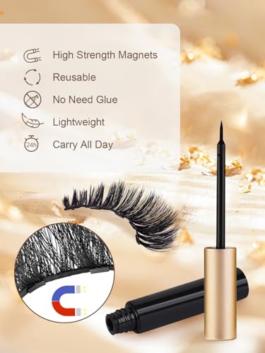 Magnetic Eyelashes Kit with Eyeliner - 5D Faux Mink, 3 Pairs