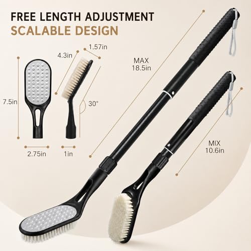 Extendable Long Handle Foot Scrubber for Shower - 2-in-1 Brush & File