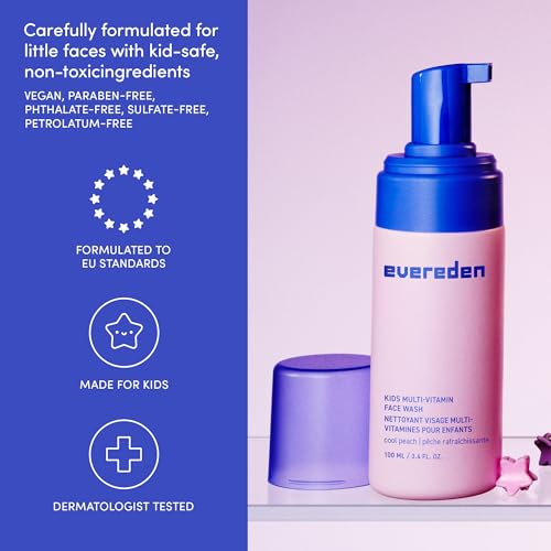 Evereden Kids Face Wash: Cool Peach, 1.7 oz. & Kids Lip Balm, 0.13 oz | Clean and Non-Toxic Products | Multi-Vitamin Skin Care for Toddlers