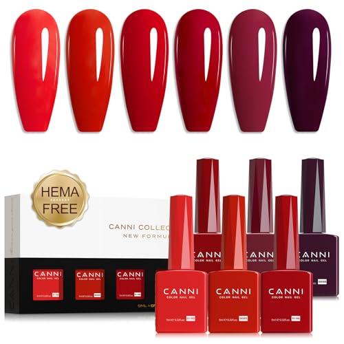 CANNI 9ML Gel Nail Polish Set - Burgundy Red 6 Shades UV LED Soak Off, Upgraded Design
