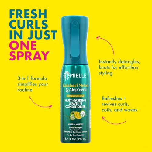 Mielle Organics Kalahari Melon & Aloe Vera 3-in-1 Leave-In Conditioner Spray - Hydrating Curl & Hair Detangler, 6.7 oz