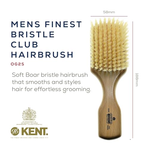 Kent OG2S Beechwood Soft Bristle Hair & Facial Brush - Exfoliating Soft White Natural Boar Bristle Brush for Men's Grooming, Hair Care & Beard Straightener