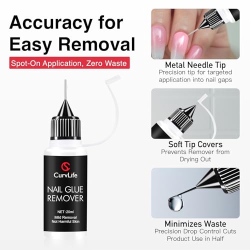 CurvLife 20ml Non-Acetone Nail Glue Remover for Press-On Nails